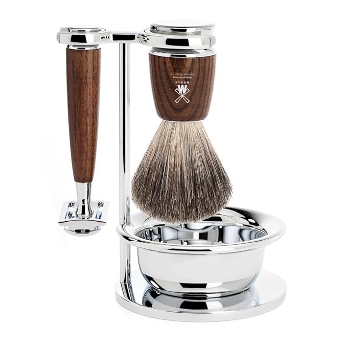 MÜHLE RYTMO 4-piece Pure Badger Double Edge Safety Razor (Closed Comb) Shaving Set For Men - Perfect for Every Day Use, Barbershop Quality Close Smooth Shave