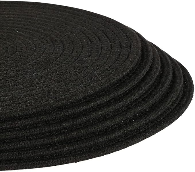 Set of 6 Round Woven Placemats,13.8 inch Cotton Plate Chargers Black Thick Tablemats Braided Tablemats for Dining Rattan Mats Weave Placemats for Table Decoration