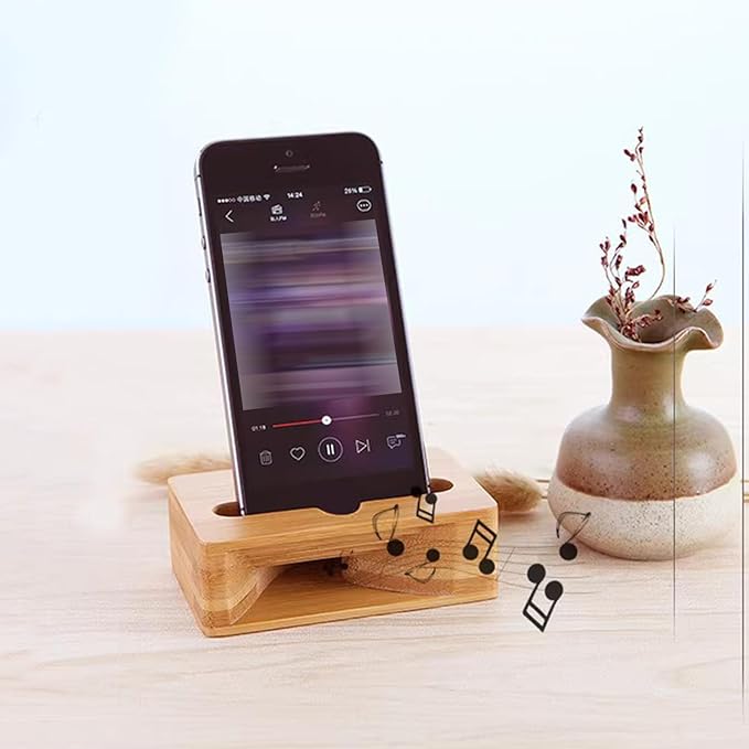 Wooden Phone Holder Speaker - Stylish Desktop Mobile Stand, Wooden Phone Holder for, Hands-Free Viewing Comfort, Easy to Use Foldable Design, Phones Accessory Tool, Audio Amplifier Accessory