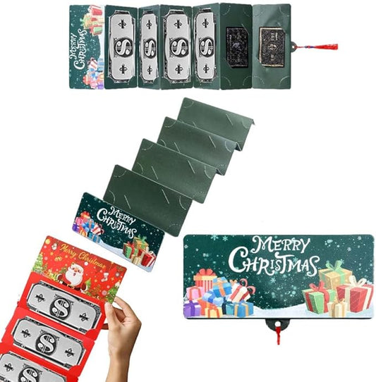 Christmas Cash Gift Envelopes, 2025 New Christmas Money Holders for Cash, Money Envelopes with 10 Slots, DIY Holiday Surprise Card Holder for Xmas Gifts Green 2