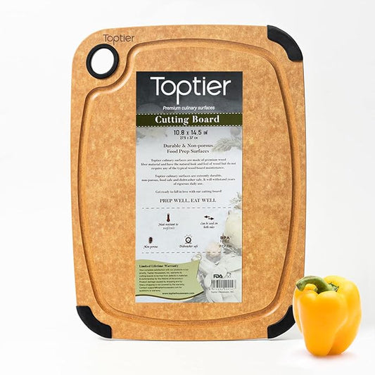 Wood Fiber Cutting Board, Toptier Dishwasher Safe Cutting Boards for Kitchen, Eco-Friendly, Non-Slip, Fruit Juice Grooves, Non-Porous, BPA Free, Medium Cutting Board, 14.5 x 11-inch, Natural Slate