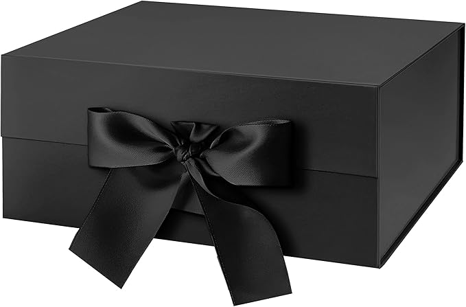 JINMING Gift Box with Ribbon 9x6.5x3.8 Inches, Black Box for Gifts, Groomsman Proposal Box for Mother's Day, Father's Day, Collapsible with Magnetic Closure
