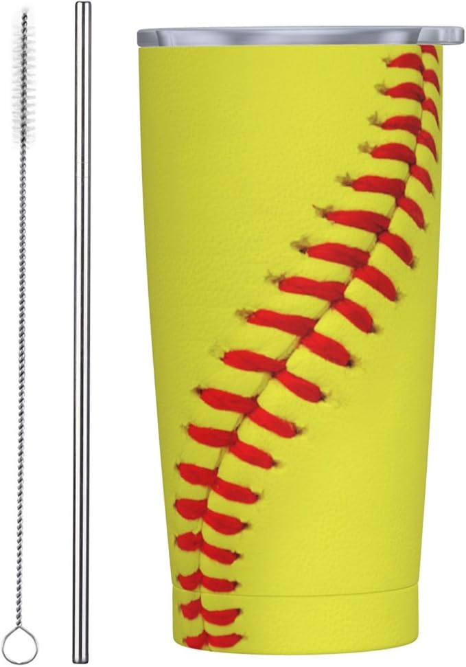 Softball Tumbler,Balls 20oz Stainless Steel Insulated Travel Tumblers,Travel Coffee Mug with Lid and Straw Water Bottle Drink Tumbler Cups Gifts for Women Men Lovers
