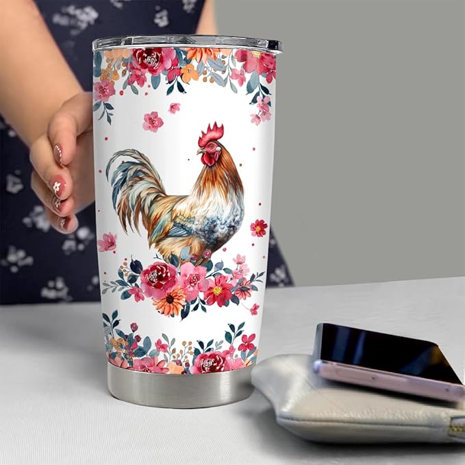 SANDJEST Chicken Tumbler - 20oz Stainless Steel Insulated Coffee Travel Mug Cup Gifts for Women, Girls & Teens for Birthday & Christmas
