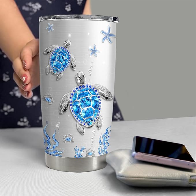 SANDJEST Turtles Gifts for Women Girls Sea Turtle Tumbler 20oz Jewelry Drawings Stainless Steel Insulated Tumblers Coffee Travel Mug Cup Gift for Birthday Christmas