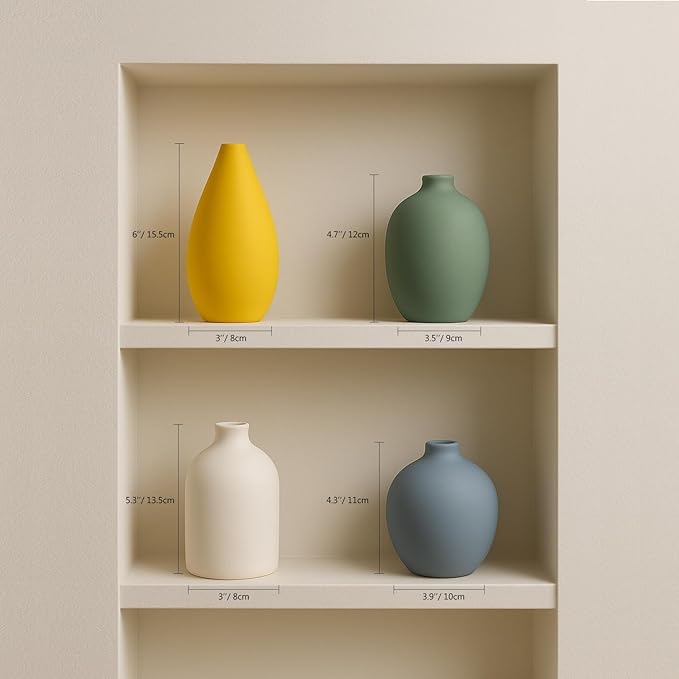 Ceramic Vase for Home Decor Set of 4, Decorative Flower Vases for Bedroom, Living Room, Bathroom, Entryway, Table Centerpiece, Modern Minimalist Vases for Decor-Multicolor