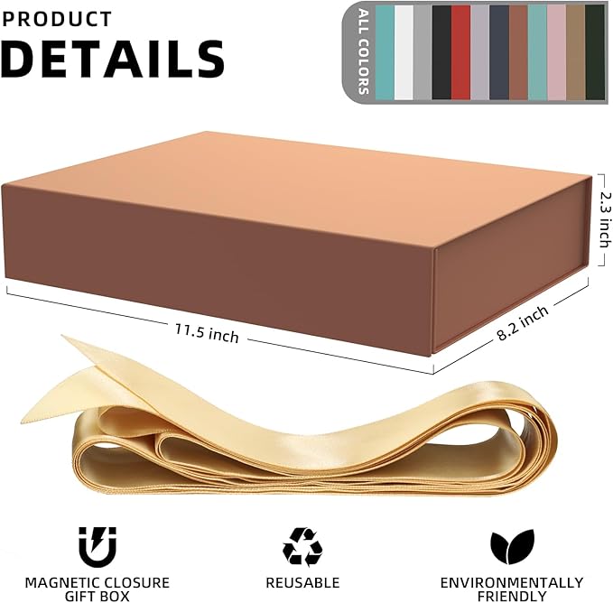 MOZRRO Gift Box 11.5 x 8.2 x 2.3 In Gift Boxes for Presents Magnetic Closure, Gift Boxes with Lids for Presents Birthday Luxury Jewelry T-shirts Gloves Scarves Books Clothes Gift Wrap - Rose Gold