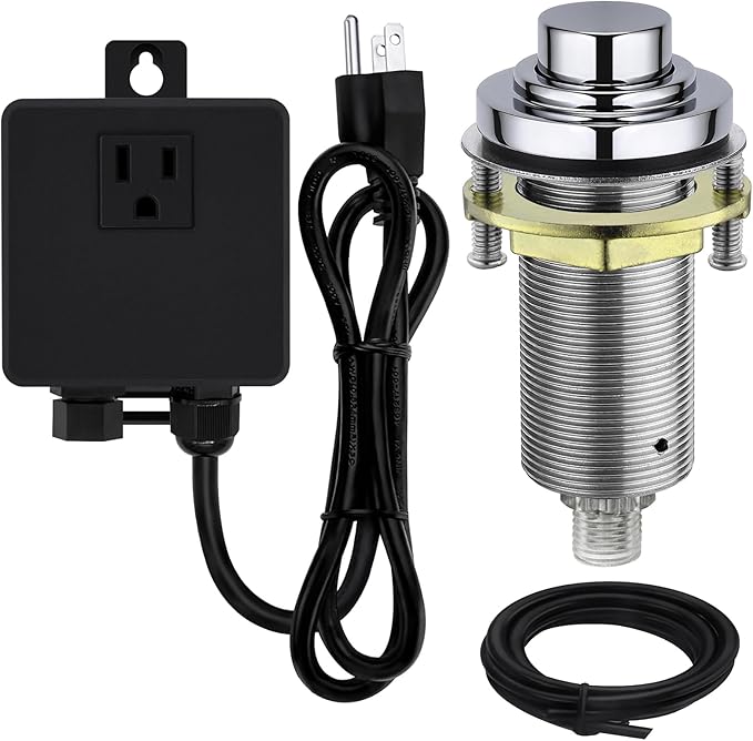 SinkTop Air Switch Kit with Chrome Long Button (Full Brass) for Garbage Disposal, Single Outlet
