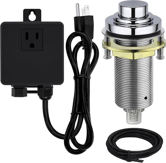 SinkTop Air Switch Kit with Chrome Long Button (Full Brass) for Garbage Disposal, Single Outlet