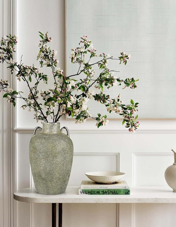 Large Ceramic Vase, 11.2" Tall Rustic Farmhouse Vase, Vintage Flower Vase with 2 Ears, Electroplated Terracotta Floral Vases for Home, Living Room, Shelf, Mantel, Entryway, Wedding, Table Centerpiece