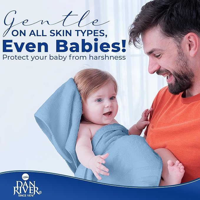 DAN RIVER 8 PC Luxury Bath Towels for Bathroom, 2 Bath, 2 Hand, and 4 Wash Cloths, 600 GSM 100% Ring Spun Cotton Towel Set, Highly Absorbent, Gym, Hotel, and Spa, Medium Blue