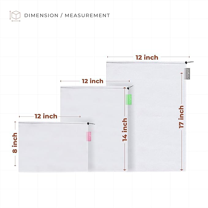 purifyou Set of 9 Reusable Produce Bags, Heavy Duty Washable Mesh Grocery Bag with Drawstring, Ideal for Farmers Market, Beach, and Refrigerator Storage (Extra Large, Large, Small)