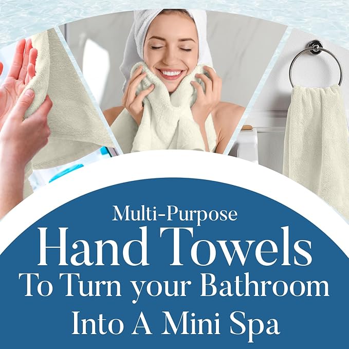 DAN RIVER 6-Pack Premium Hand Towels (16x28 Inches) - 100% Cotton, Ultra Soft, Lightweight, Highly Absorbent Towels for Bathroom, Spa, Gym, Salon, Hotel, and Travel - 550 GSM – Ivory