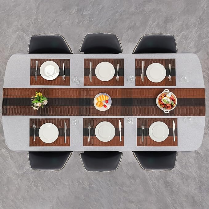 Placemats Set of 4, Vinyl Woven Place Mats Indoor Set of 4 Washable Wipeable PVC Table Mats Heat-Resistant Non Slip Plastic Placemat for Kitchen Dining Outdoor Table (Black Brown, Set of 4)