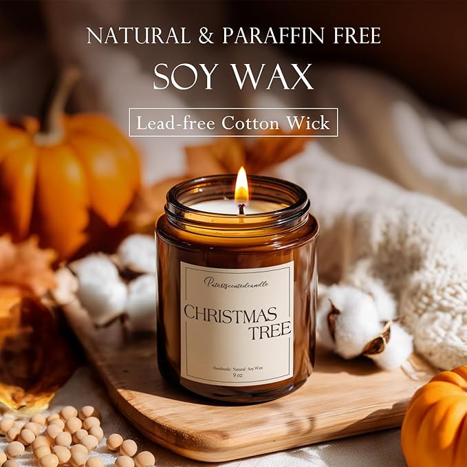 Christmas Tree Scented Candles for Home, Natural Soy Wax Aromatherapy Christmas Candle Gifts for Men & Women, Highly Scented & Long Lasting Non Toxic Jar Candle for Stress Relief (9oz)