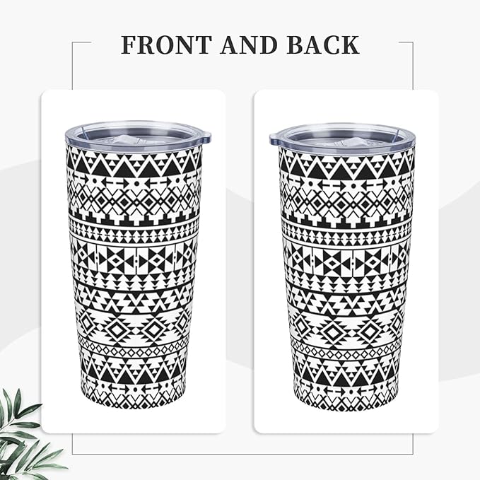 Black Navajo Print Tumbler,Geometric print 20oz Stainless Steel Insulated Travel Tumblers,Travel Coffee Mug with Lid and Straw Water Bottle Drink Tumbler Cups Gifts for Women Men Lovers