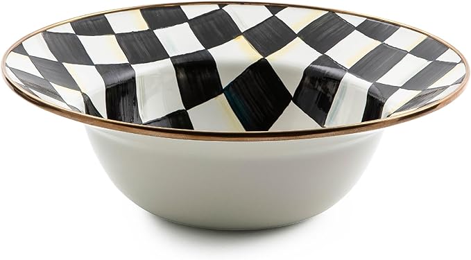 MACKENZIE-CHILDS Enamel Serving Bowl, Enamel Serveware Bowl, 12 Inches, Black-and-White Courtly Check