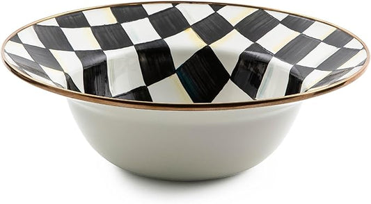 MACKENZIE-CHILDS Enamel Serving Bowl, Enamel Serveware Bowl, 12 Inches, Black-and-White Courtly Check