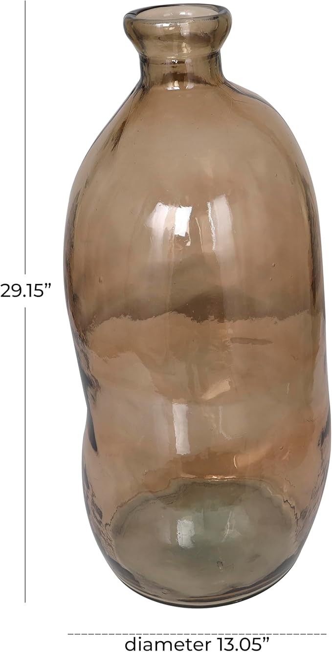 Deco 79 Recycled Glass Abstract Handmade Decorative Vase Tall Curved Spanish Bottle Neck Centerpiece Vase, Flower Vase for Home Decoration 13" x 13" x 29", Brown