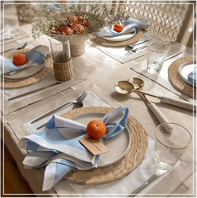 Natural Round Placemats Set of 10, Woven Placemats 13.7", Herringbone Pattern, Table Mats Braided Heat Proof, Farmhouse Boho Table Place Mat Ourdoor Wicker Chargers for Dinner Plates