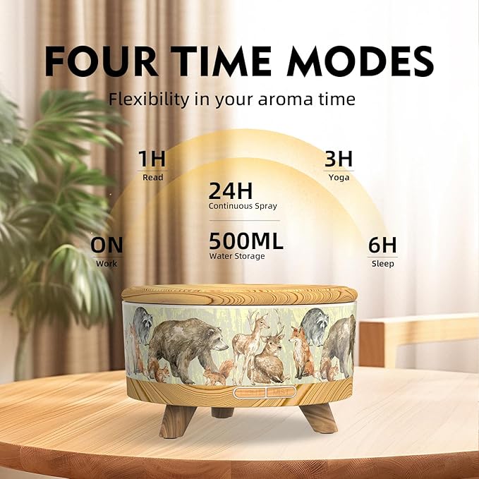 500ML Large Capacity Essential Oil Diffuser, Ultrasonic Aromatherapy Diffuser with 7 Color LED Lights with Remote Control, Cool Mist Humidifier, Timed Mist, Auto Shut-Off (Light Wood Grain)