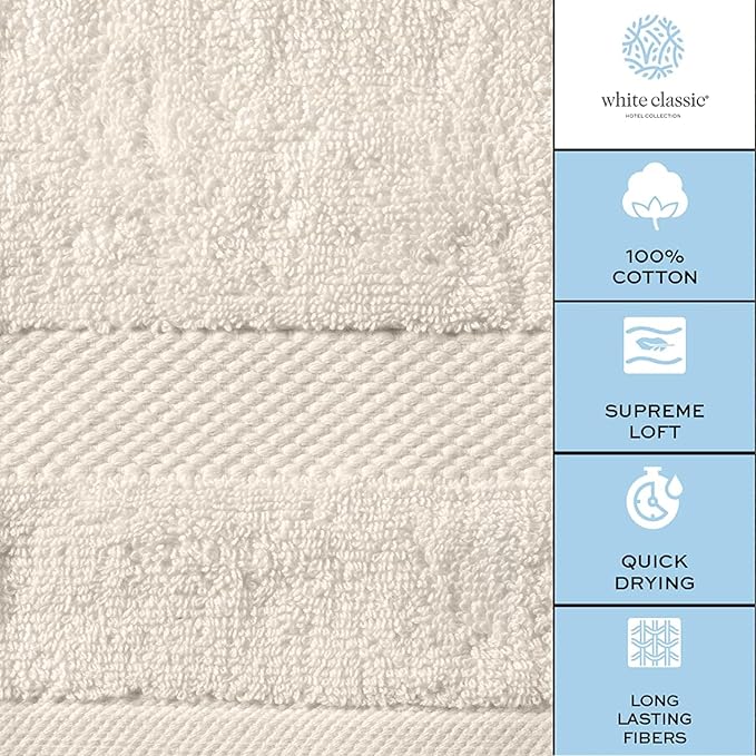 White Classic Luxury Ivory Hand Towels - Soft 100% Turkish Cotton | Highly Absorbent Hotel spa Bathroom Towel Collection | 16x30 Inch | Set of 6