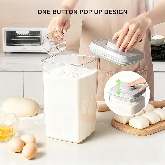 Airtight Food Storage Container with Pop Lid & 130ml Scoop, 4L/4.2qt BPA-Free Cereal, Rice, Flour, Pasta & Snack Container, Stackable & Durable,Kitchen Pantry Organizer