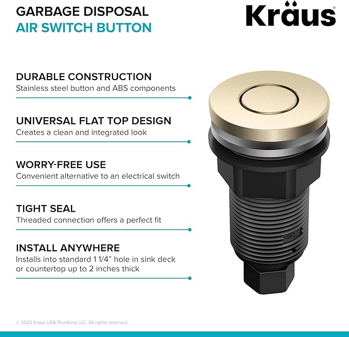 KRAUS Flat-Top Garbage Disposal Air Switch Button in Spot-Free Antique Champagne Bronze, KWDB-20SFACB