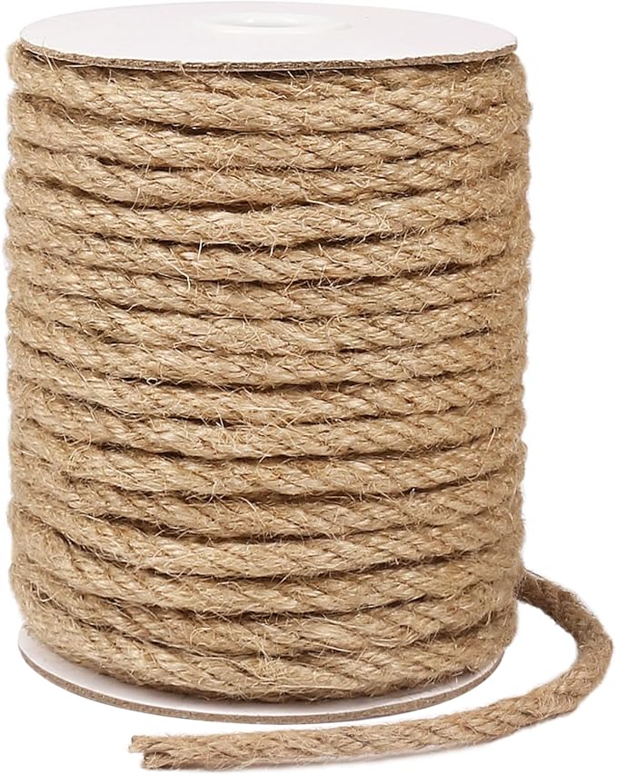Tenn Well 6mm Jute Rope, 66 Feet Strong and Thick Twine Rope for Crafting, Gardening, Cat Scratching Post, Packing, Home Decor, Christmas Decorations