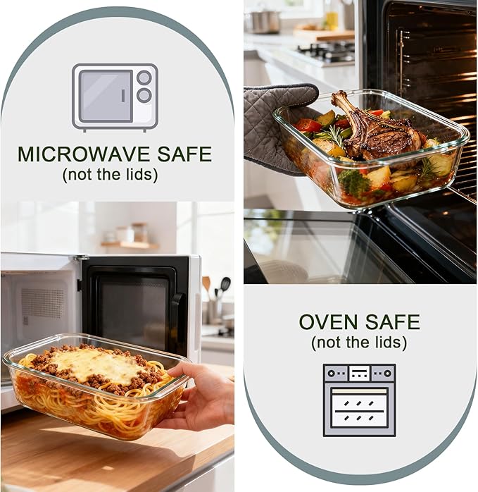 KOMUEE 52oz & 22oz Glass Food Storage Containers Set with Airtight Lids, BPA-Free, 4 Pack Meal Prep Containers for Baking, Serving - Freezer, Microwave, Oven, Dishwasher Safe