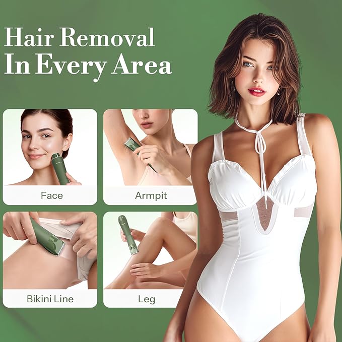 Flyant Bikini Trimmer for Women, 2 in 1 Electric Shaver for Women, Pubic Hair Trimmer Waterproof IPX7 with Led Display for Leg Arm Underarm Bikini Area, Christmas Gift Box for Friends - Dark Green