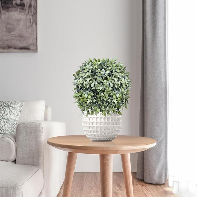 Topiary Trees Artificial Outdoor for Front Porch Set of 2 Faux Shrub Plants (23" T,13" D) - Fake Boxwood Ball Shrubs Potted for Home Decor (2 Color-Mix)