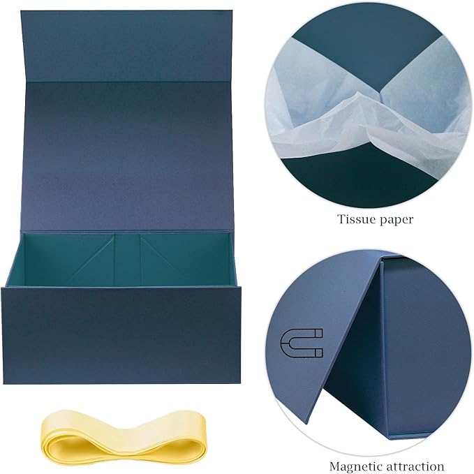 MOYEUPAC Blue Gift Box,9" X 7" X 4" Gift Box with Lids for Presents Magnetic Closure Gift Packaging for Birthday,Christmas, Halloween and Various Holidays (Gentleman Blue)