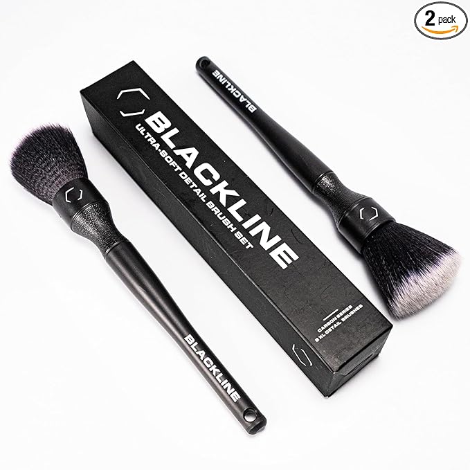 Blackline Car Detail Brushes- Luxury Car Detailing Brush Set for Interior and Exterior - Best Auto Detailing Brushes - Premium Car Detailing Brushes (Ultra Soft Bristles)
