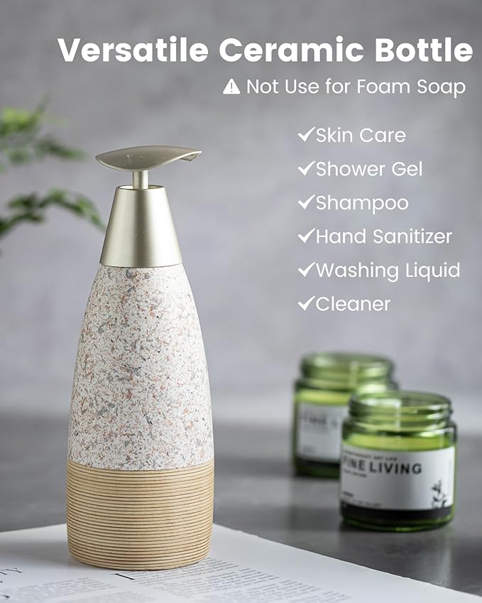 Soap Dispenser Set for Shower, Ceramic Refillable Soap Bottle for Shampoo, Conditioner, Bathroom & Kitchen with Silicone Funnel and 2 Pumps for Thanksgiving, Christmas, Granite Peach Blossom, 12 oz