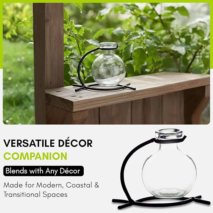 Couronne Company M501-200-00 Casablanca Recycled Glass Vase & Metal Stand, 4", Clear, 1 Piece