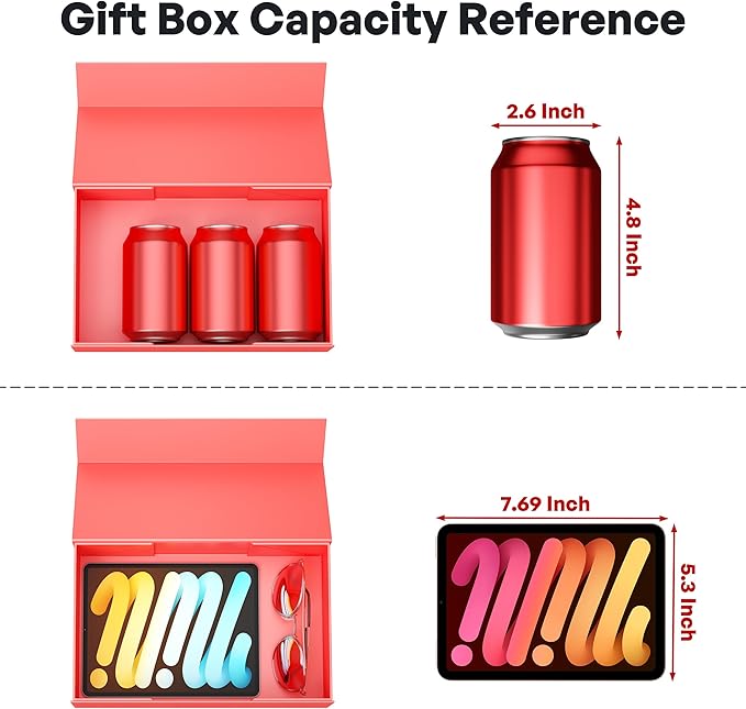 5 Pack Red Gift Box, 9.5x6x3'' Gift boxes for Presents with Lids Magnetic Closure Rectangle Collapsible for Bridesmaid Proposal Box, Wedding, Christmas, Halloween, Birthday Gift Packging