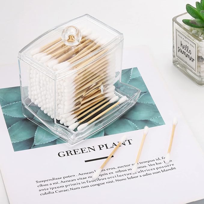 Tbestmax 10oz Qtip Holder Dispenser Big Clear Bathroom Organizer Accessories Decor for Storage-Qtips Cotton Ball Holder Apothecary Jars, Cotton Swabs, Floss Container