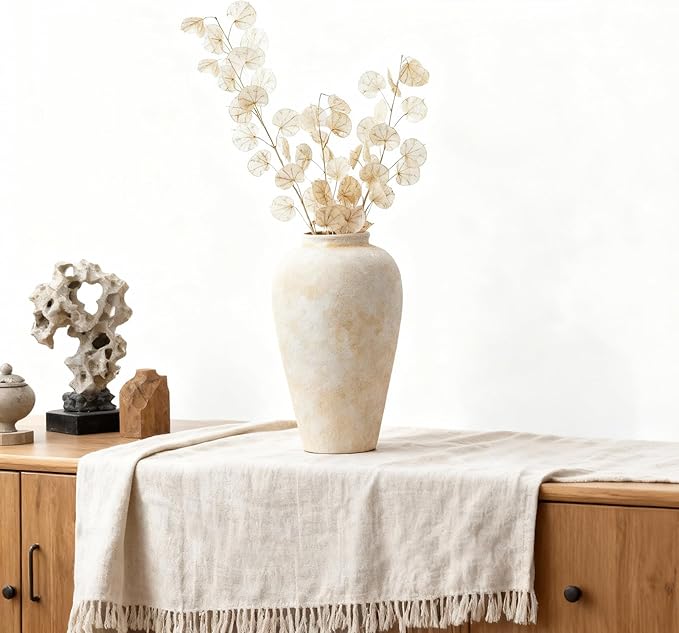 Ceramic Flower Vase Home Decor - 9.2 inch Large Farmhouse Table Vases, Rustic Decorative Vases for Kitchen Living Room Coffee Dining ShelfMantel Decoration