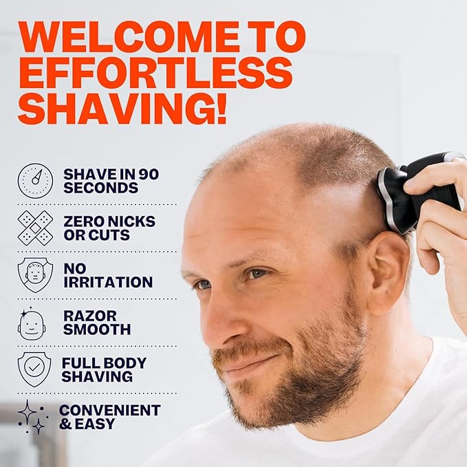 Freebird FlexSeries Pro Electric Head & Body Shaver - Mens Cordless Rechargeable Wet/Dry Skull Bald Head Back & Groin Waterproof Razor with Rotary Blades, Clippers, Nose Trimmer, Brush, Massager
