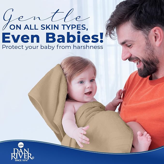 DAN RIVER 8 PC Luxury Bath Towels for Bathroom, 2 Bath, 2 Hand, and 4 Wash Cloths, 600 GSM 100% Ring Spun Cotton Towel Set, Highly Absorbent, Gym, Hotel, and Spa, Tan