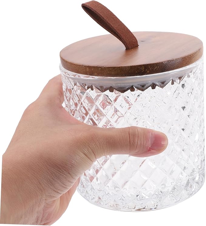 Wood Lid Glass Food Storage Jar Airtight Flour Tea Canister for Kitchen Pantry Organization