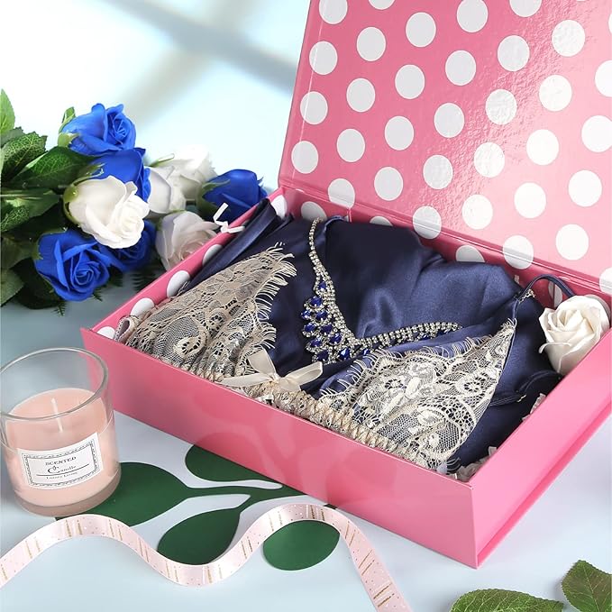 GREEN BEAN Gift Box 11x7.8x2.3 Inches, Pink with Lid for Presents, Magnetic Closure Gift Box, Shirt for Clothes (Glossy Metallic Pink, Polka Dot Design Inside)