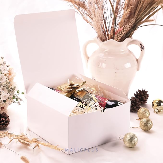 30 White 8x8x4 Inches Gift Boxes with Lids for All Occasions, Celebratory Events