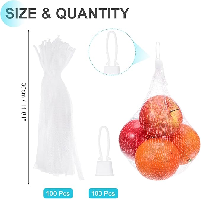 uxcell 100 Pcs Reusable Mesh Produce Bags, 30cm/12 Inch Washable Net Storage Bags Reusable Grocery Reusable Storage Bags with Plastic Buckle for Fresh Fruit Vegetables Seafood, White