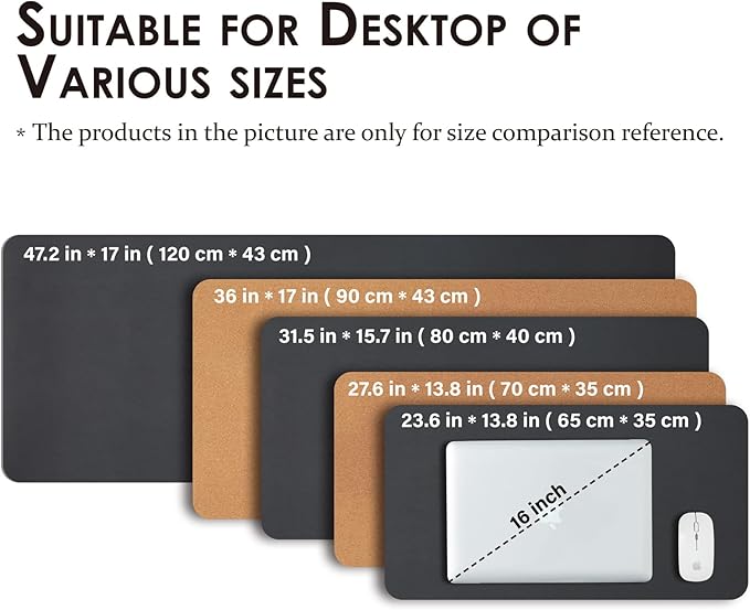 Cork Desk Mat - Dual-Sided Desk Pad for Office and Home - Desk Organization and Accessories - Ideal for Large Mouse Pad and Desk Mats on Top of Desks(Black,80cmx 40cm)