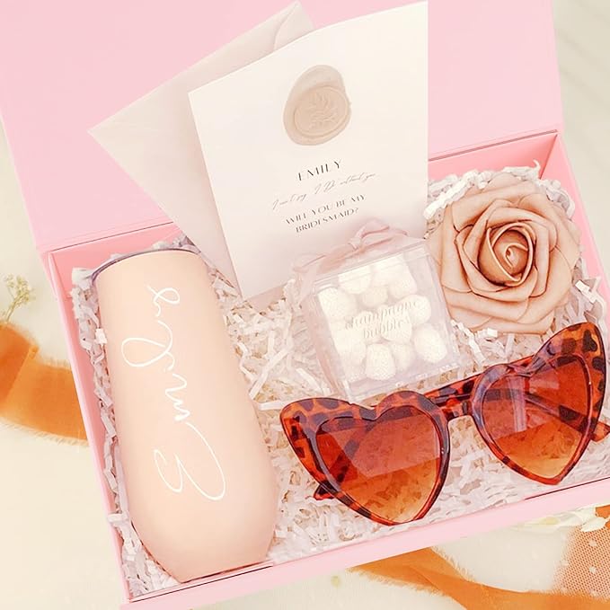 Aimyoo Pink Collapsible Gift Box with Magnetic Closure Lids 10.5x7x3 in, Bridesmaid Groomsman Proposal Boxes, Rectangle Storage Box 1 Pack