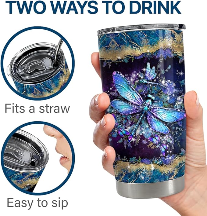 Dragonfly Tumbler 20oz Stainless Steel Insulated Coffee Travel Mug Cup Dragonfly Gifts for Women Girls on Birthday Christmas Mothers Day
