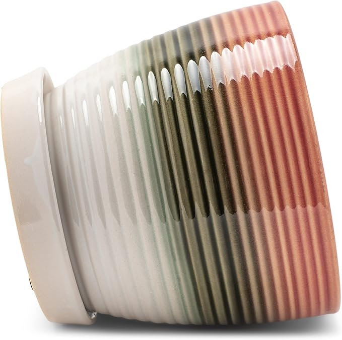 Napco Gradient Red, Brown, and Green 7.25 Inch Ceramic Flower Pot Planter with Saucer