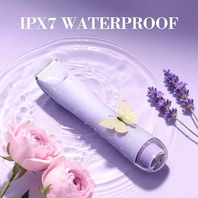 Bikini Trimmer for Women, 2 in 1 Electric Shaver for Women, Bikini RazorWaterproof IPX7 with LED, Pubic Hair Trimmer for Leg Arm Underarm Bikini Area, Christmas Gift Box - Lavender Dream Purple